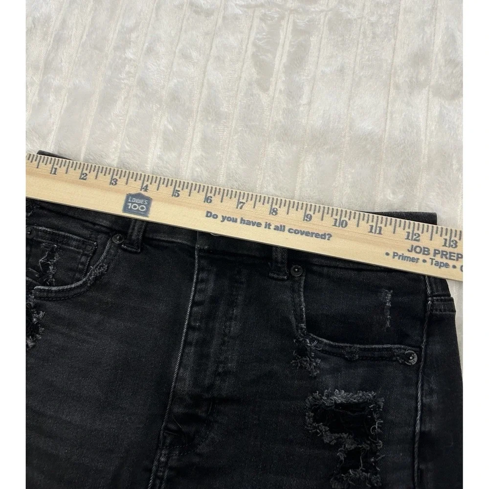 American Eagle Next Level Stretch Curvy Hi-Rise Black Distressed Denim‎ Mini